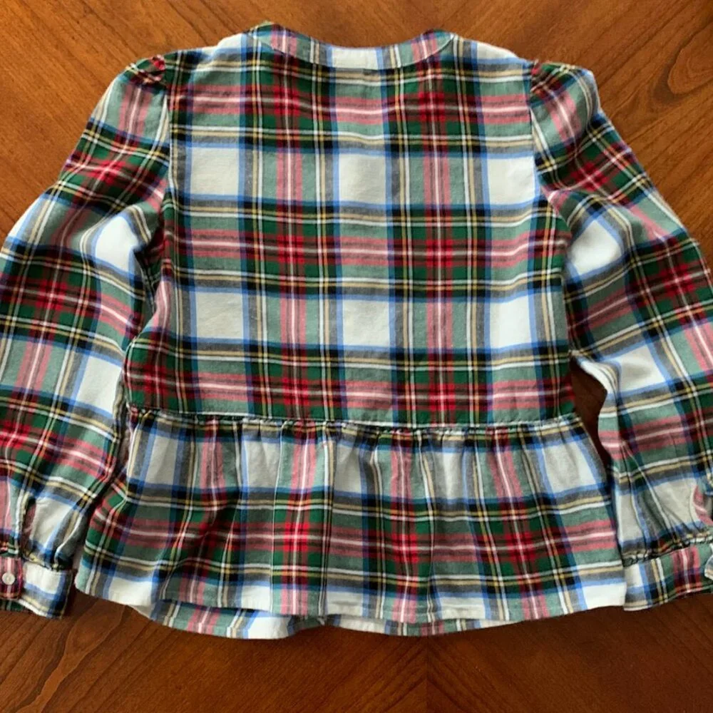 Gap Kids Girl's Plaid‎ Flannel Peplum Top Shirt Holiday Christmas Size 10